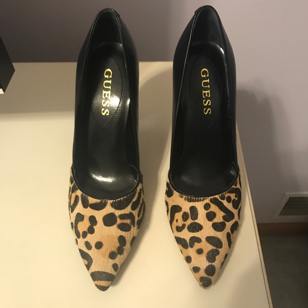 Guess Leopard Calf Hair & Leather Heels 7.5
